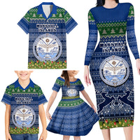 Personalised Marshall Islands Christmas Family Matching Long Sleeve Bodycon Dress and Hawaiian Shirt Coat of Arms and Map Beautiful Merry Xmas Snowflake LT03 - Polynesian Pride