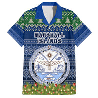 Personalised Marshall Islands Christmas Family Matching Long Sleeve Bodycon Dress and Hawaiian Shirt Coat of Arms and Map Beautiful Merry Xmas Snowflake LT03 Dad's Shirt - Short Sleeve Blue - Polynesian Pride