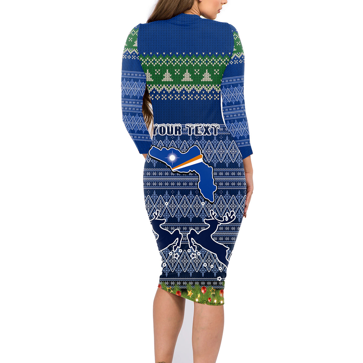 Personalised Marshall Islands Christmas Family Matching Long Sleeve Bodycon Dress and Hawaiian Shirt Coat of Arms and Map Beautiful Merry Xmas Snowflake LT03 - Polynesian Pride