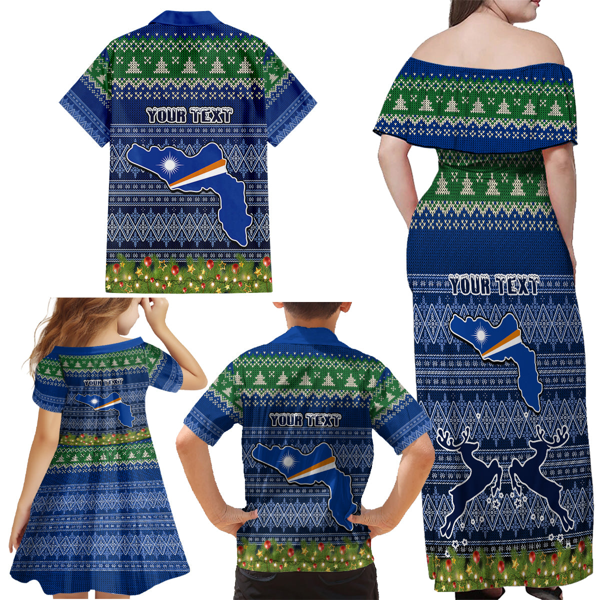 Personalised Marshall Islands Christmas Family Matching Off Shoulder Maxi Dress and Hawaiian Shirt Coat of Arms and Map Beautiful Merry Xmas Snowflake LT03 - Polynesian Pride