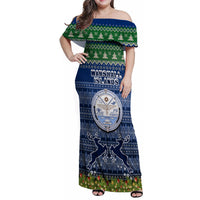 Personalised Marshall Islands Christmas Family Matching Off Shoulder Maxi Dress and Hawaiian Shirt Coat of Arms and Map Beautiful Merry Xmas Snowflake LT03 Dad's Shirt - Long Sleeve Blue - Polynesian Pride