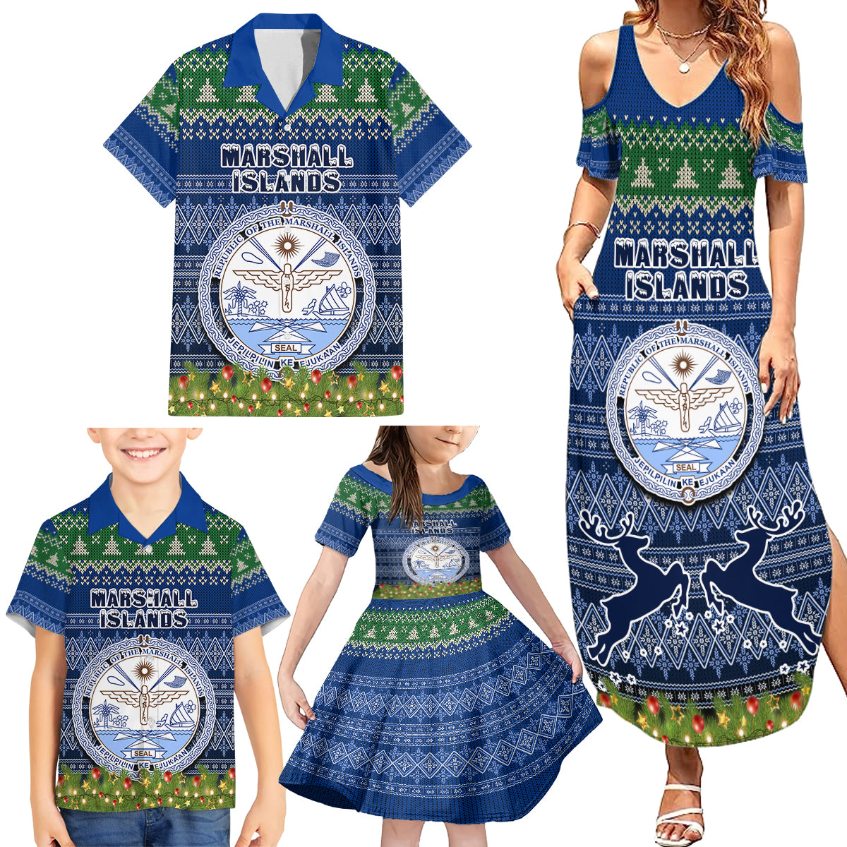 Personalised Marshall Islands Christmas Family Matching Summer Maxi Dress and Hawaiian Shirt Coat of Arms and Map Beautiful Merry Xmas Snowflake LT03 - Polynesian Pride