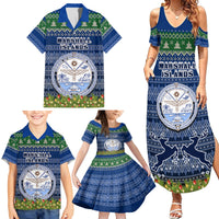 Personalised Marshall Islands Christmas Family Matching Summer Maxi Dress and Hawaiian Shirt Coat of Arms and Map Beautiful Merry Xmas Snowflake LT03 - Polynesian Pride