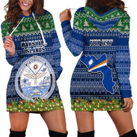 Personalised Marshall Islands Christmas Hoodie Dress Coat of Arms and Map Beautiful Merry Xmas Snowflake LT03 - Polynesian Pride
