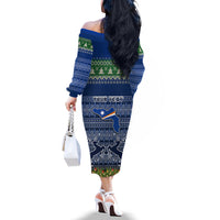 Personalised Marshall Islands Christmas Off The Shoulder Long Sleeve Dress Coat of Arms and Map Beautiful Merry Xmas Snowflake LT03 - Polynesian Pride