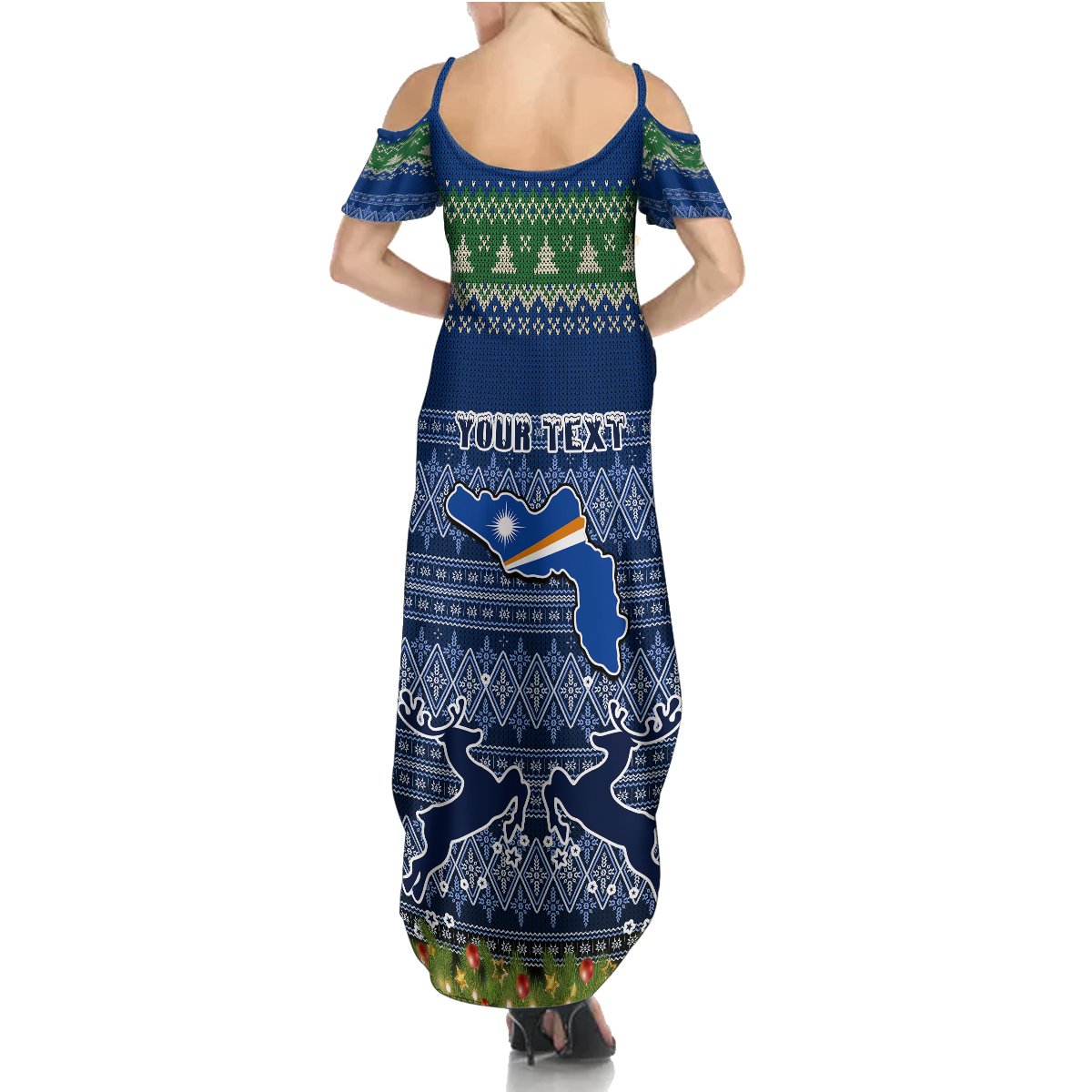 Personalised Marshall Islands Christmas Summer Maxi Dress Coat of Arms and Map Beautiful Merry Xmas Snowflake LT03 - Polynesian Pride