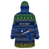 Personalised Marshall Islands Christmas Wearable Blanket Hoodie Coat of Arms and Map Beautiful Merry Xmas Snowflake LT03 - Polynesian Pride