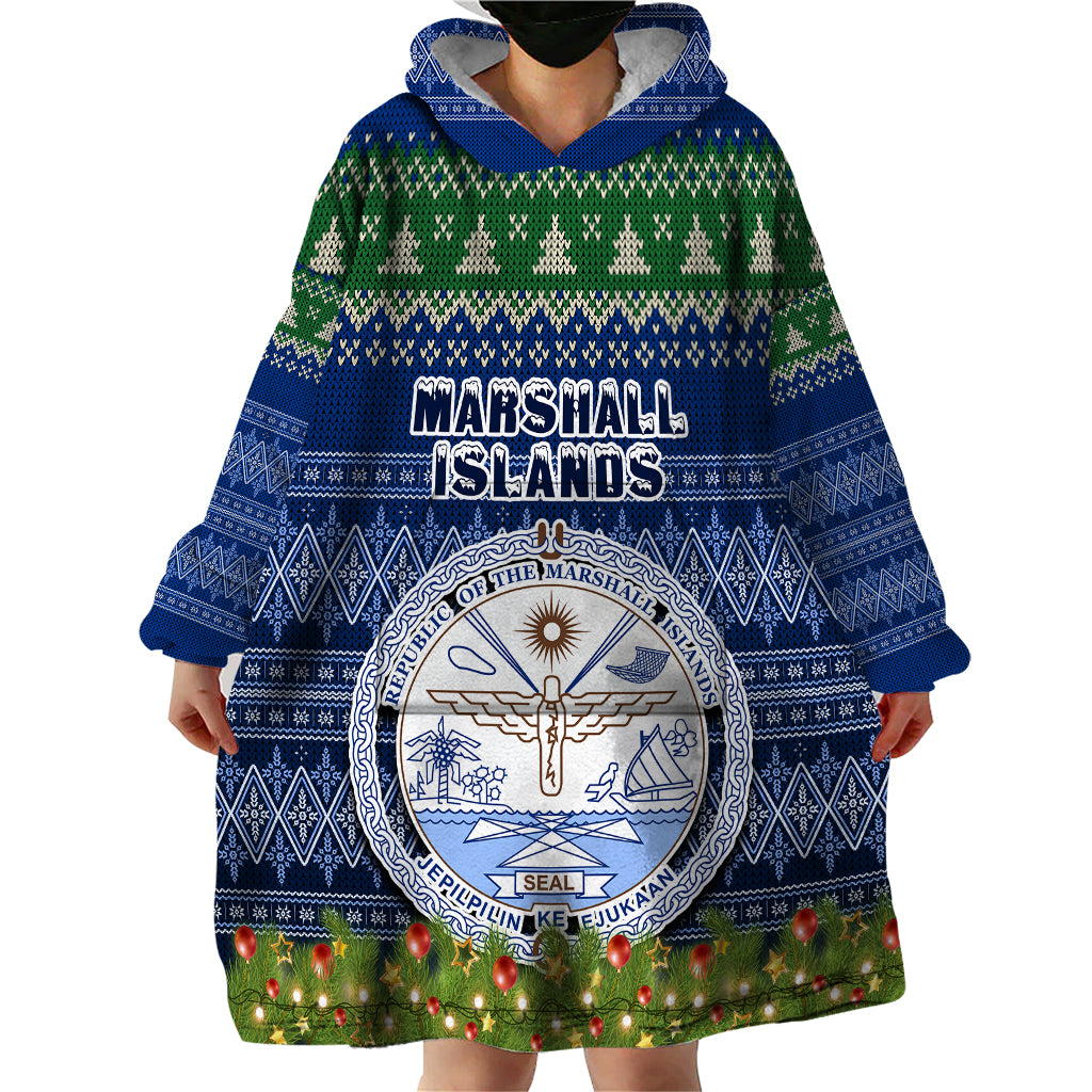 Personalised Marshall Islands Christmas Wearable Blanket Hoodie Coat of Arms and Map Beautiful Merry Xmas Snowflake LT03 - Polynesian Pride