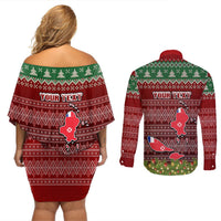Personalised Wallis and Futuna Christmas Couples Matching Off Shoulder Short Dress and Long Sleeve Button Shirts Coat of Arms and Map Beautiful Merry Xmas Snowflake LT03 - Polynesian Pride