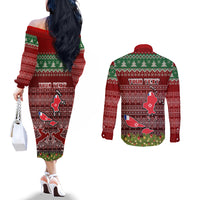 Personalised Wallis and Futuna Christmas Couples Matching Off The Shoulder Long Sleeve Dress and Long Sleeve Button Shirts Coat of Arms and Map Beautiful Merry Xmas Snowflake LT03 - Polynesian Pride