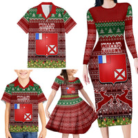 Personalised Wallis and Futuna Christmas Family Matching Long Sleeve Bodycon Dress and Hawaiian Shirt Coat of Arms and Map Beautiful Merry Xmas Snowflake LT03 - Polynesian Pride