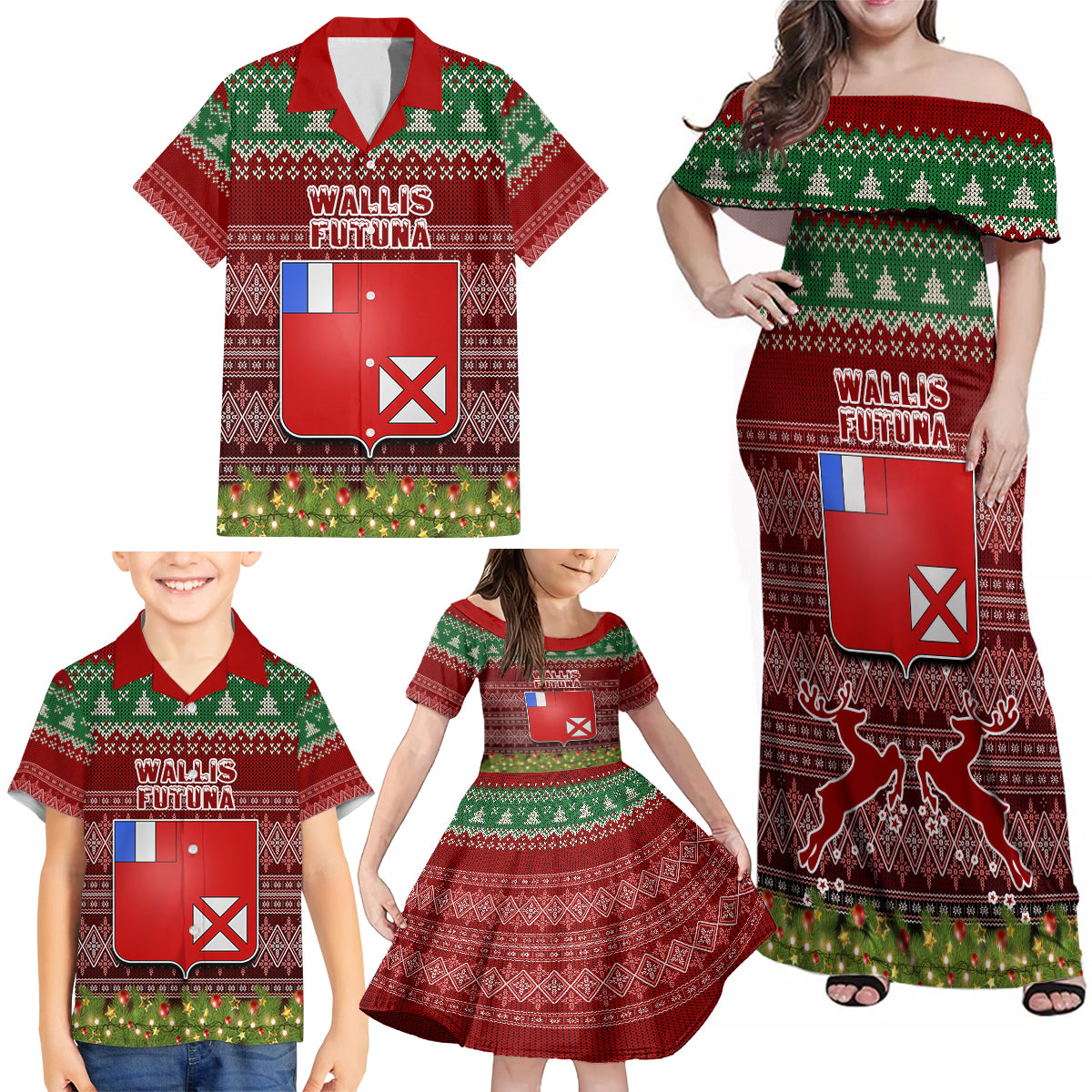 Personalised Wallis and Futuna Christmas Family Matching Off Shoulder Maxi Dress and Hawaiian Shirt Coat of Arms and Map Beautiful Merry Xmas Snowflake LT03 - Polynesian Pride