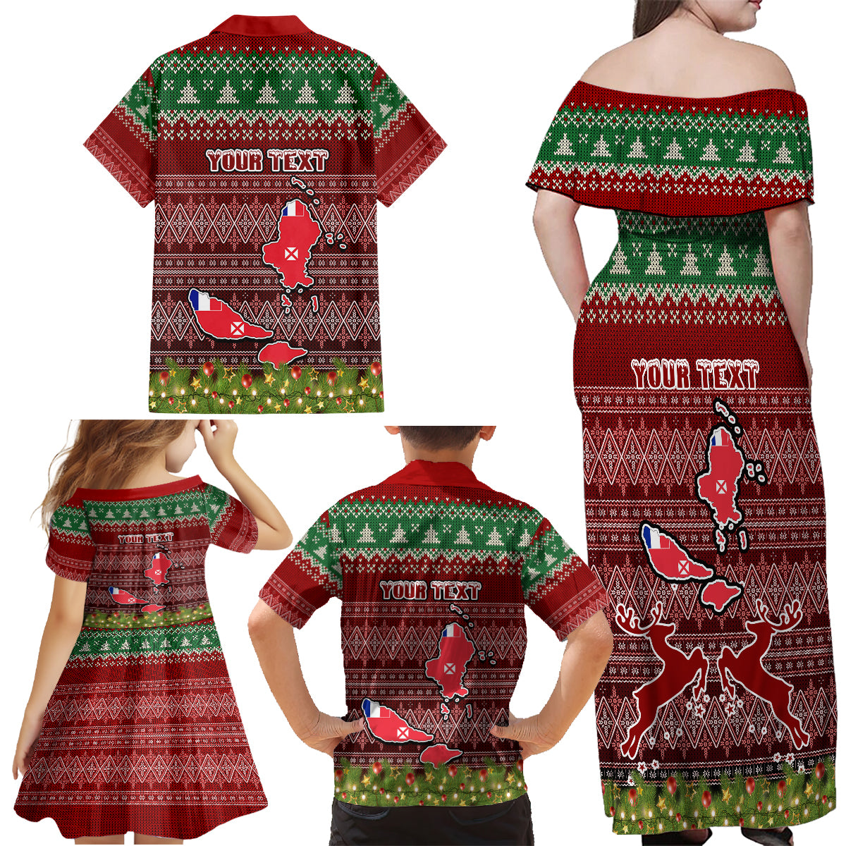 Personalised Wallis and Futuna Christmas Family Matching Off Shoulder Maxi Dress and Hawaiian Shirt Coat of Arms and Map Beautiful Merry Xmas Snowflake LT03 - Polynesian Pride