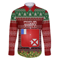 Personalised Wallis and Futuna Christmas Family Matching Off Shoulder Short Dress and Hawaiian Shirt Coat of Arms and Map Beautiful Merry Xmas Snowflake LT03 Dad's Shirt - Long Sleeve Red - Polynesian Pride