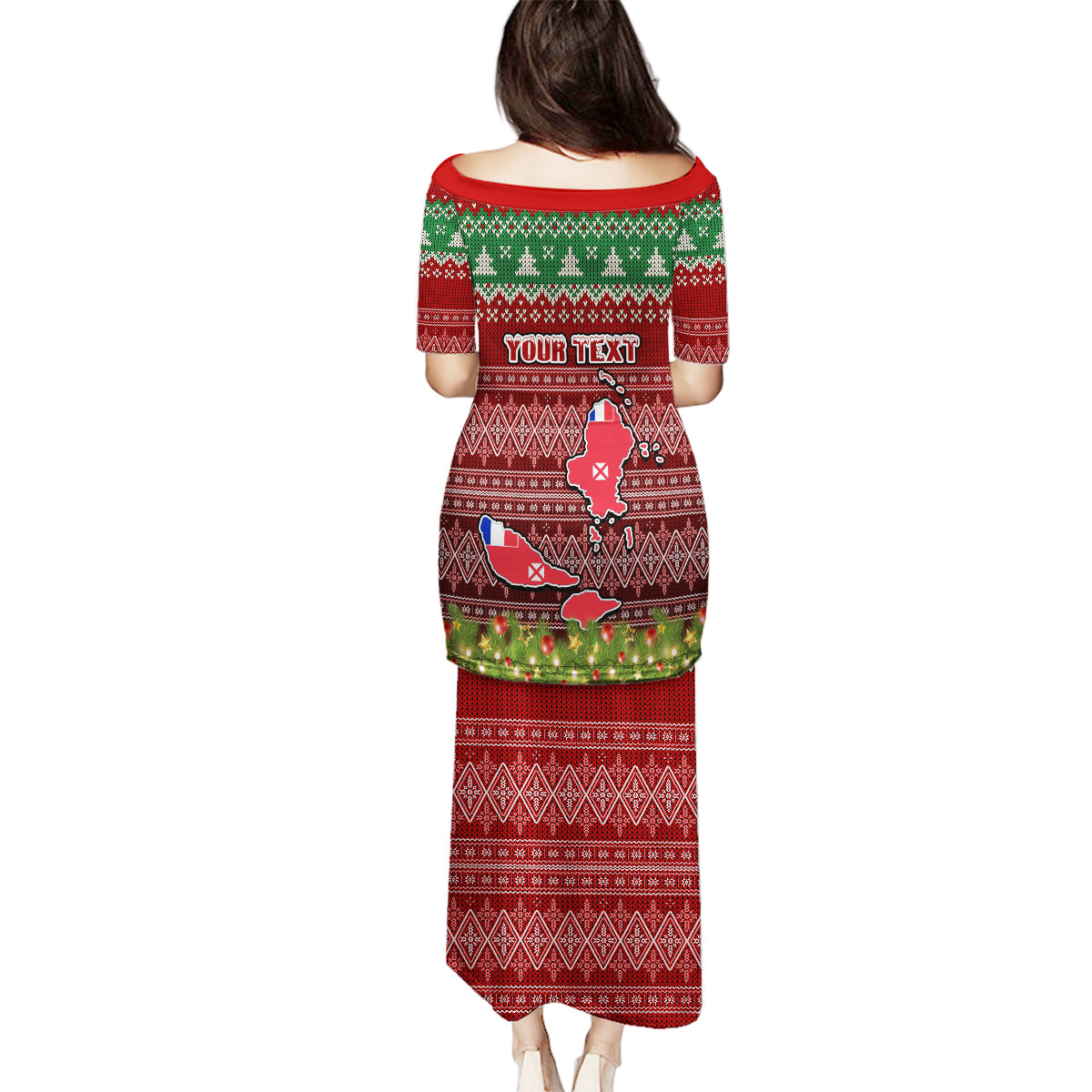 Personalised Wallis and Futuna Christmas Family Matching Puletasi Dress and Hawaiian Shirt Coat of Arms and Map Beautiful Merry Xmas Snowflake LT03 - Polynesian Pride