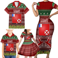 Personalised Wallis and Futuna Christmas Family Matching Short Sleeve Bodycon Dress and Hawaiian Shirt Coat of Arms and Map Beautiful Merry Xmas Snowflake LT03 - Polynesian Pride
