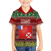 Personalised Wallis and Futuna Christmas Family Matching Summer Maxi Dress and Hawaiian Shirt Coat of Arms and Map Beautiful Merry Xmas Snowflake LT03 Son's Shirt Red - Polynesian Pride