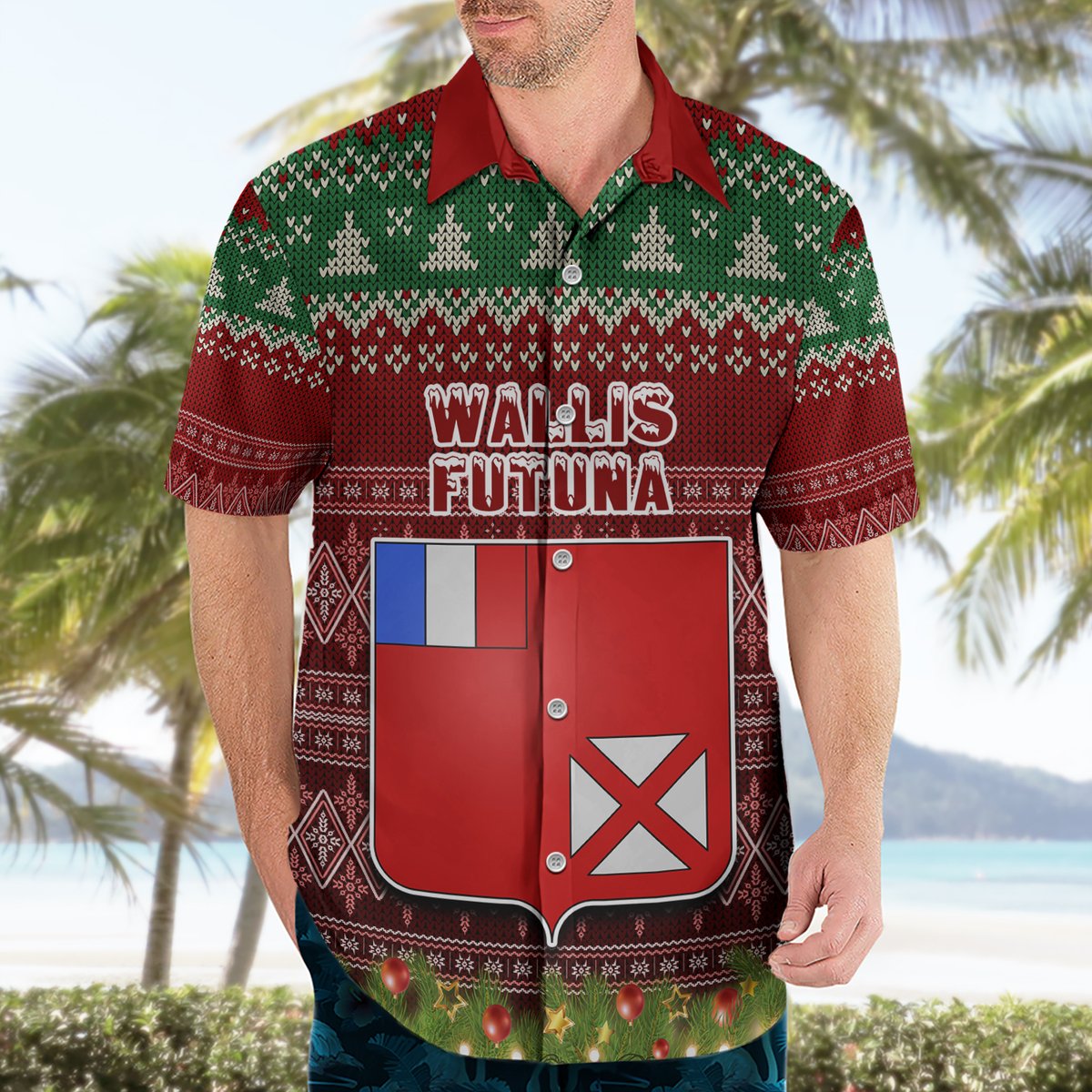Personalised Wallis and Futuna Christmas Hawaiian Shirt Coat of Arms and Map Beautiful Merry Xmas Snowflake LT03 - Polynesian Pride