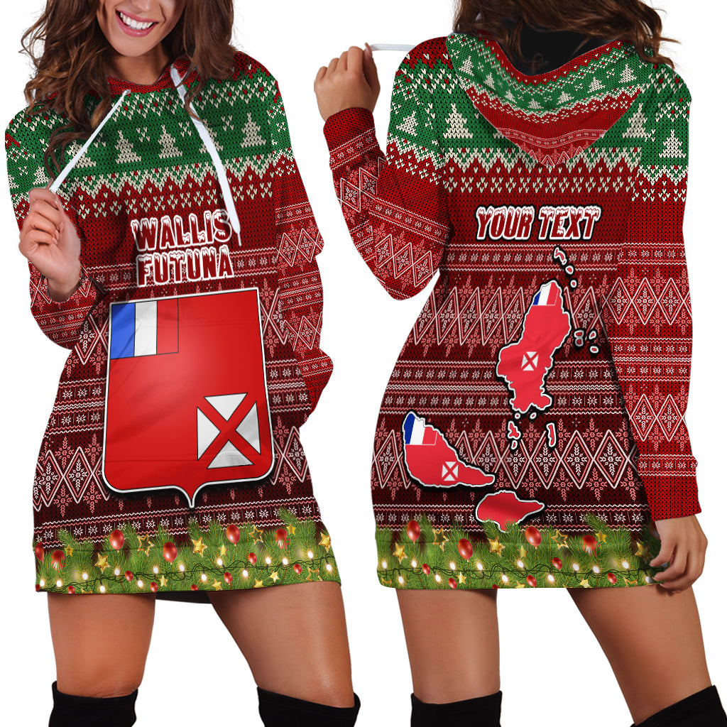 Personalised Wallis and Futuna Christmas Hoodie Dress Coat of Arms and Map Beautiful Merry Xmas Snowflake LT03 - Polynesian Pride