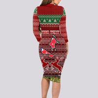 Personalised Wallis and Futuna Christmas Long Sleeve Bodycon Dress Coat of Arms and Map Beautiful Merry Xmas Snowflake LT03 - Polynesian Pride