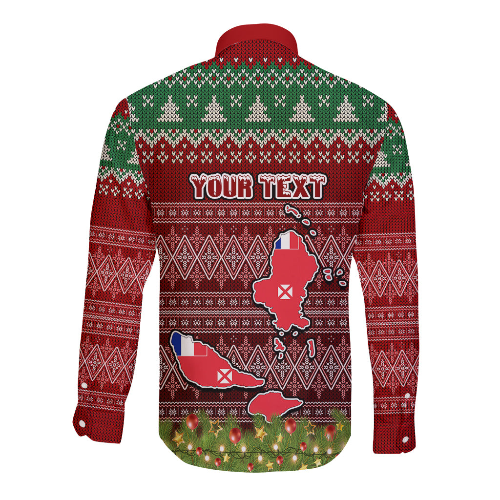 Personalised Wallis and Futuna Christmas Long Sleeve Button Shirt Coat of Arms and Map Beautiful Merry Xmas Snowflake LT03 - Polynesian Pride