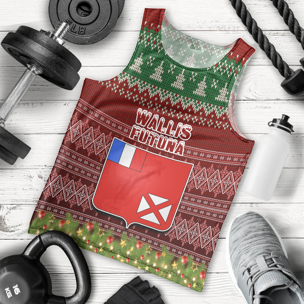 Personalised Wallis and Futuna Christmas Men Tank Top Coat of Arms and Map Beautiful Merry Xmas Snowflake LT03 Red - Polynesian Pride