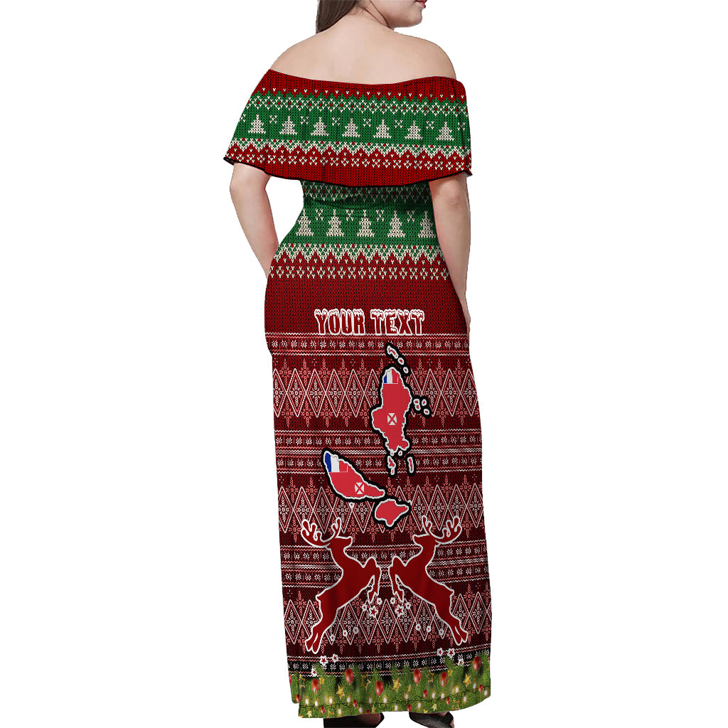 Personalised Wallis and Futuna Christmas Off Shoulder Maxi Dress Coat of Arms and Map Beautiful Merry Xmas Snowflake LT03 - Polynesian Pride