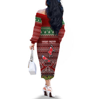 Personalised Wallis and Futuna Christmas Off The Shoulder Long Sleeve Dress Coat of Arms and Map Beautiful Merry Xmas Snowflake LT03 - Polynesian Pride