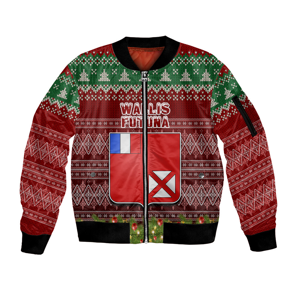 Personalised Wallis and Futuna Christmas Sleeve Zip Bomber Jacket Coat of Arms and Map Beautiful Merry Xmas Snowflake LT03 Unisex Red - Polynesian Pride