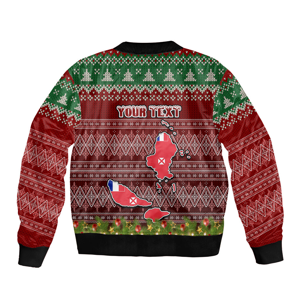 Personalised Wallis and Futuna Christmas Sleeve Zip Bomber Jacket Coat of Arms and Map Beautiful Merry Xmas Snowflake LT03 - Polynesian Pride