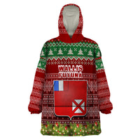 Personalised Wallis and Futuna Christmas Wearable Blanket Hoodie Coat of Arms and Map Beautiful Merry Xmas Snowflake LT03 One Size Red - Polynesian Pride