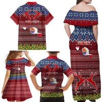 Personalised French Polynesia Christmas Family Matching Off Shoulder Long Sleeve Dress and Hawaiian Shirt Coat of Arms and Map Beautiful Merry Xmas Snowflake LT03 - Polynesian Pride