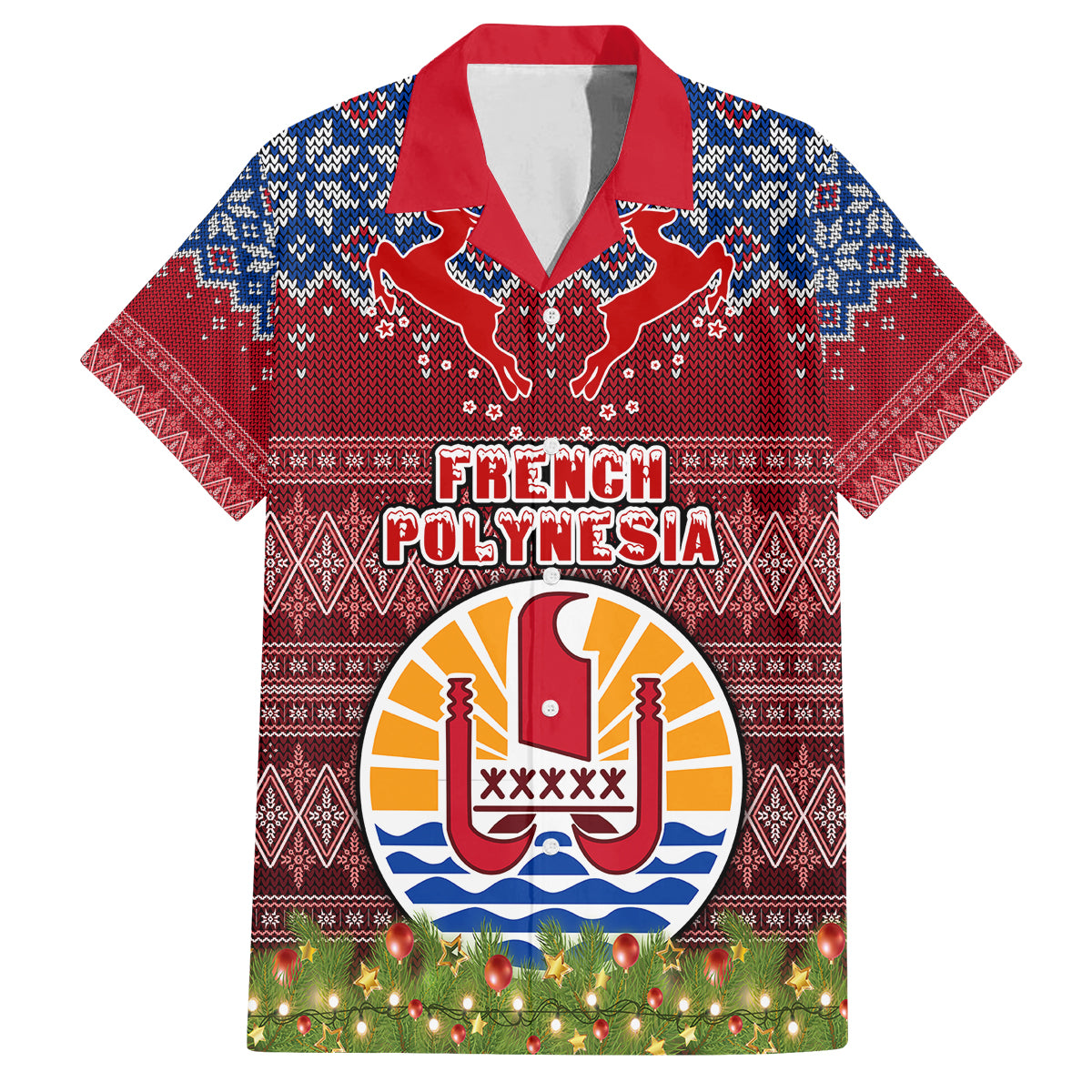 Personalised French Polynesia Christmas Family Matching Off Shoulder Maxi Dress and Hawaiian Shirt Coat of Arms and Map Beautiful Merry Xmas Snowflake LT03 Mom's Dress Red - Polynesian Pride