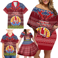 Personalised French Polynesia Christmas Family Matching Off Shoulder Short Dress and Hawaiian Shirt Coat of Arms and Map Beautiful Merry Xmas Snowflake LT03 - Polynesian Pride
