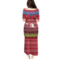 Personalised French Polynesia Christmas Family Matching Puletasi Dress and Hawaiian Shirt Coat of Arms and Map Beautiful Merry Xmas Snowflake LT03 - Polynesian Pride