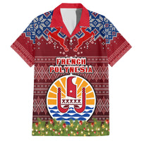 Personalised French Polynesia Christmas Family Matching Short Sleeve Bodycon Dress and Hawaiian Shirt Coat of Arms and Map Beautiful Merry Xmas Snowflake LT03 Dad's Shirt - Short Sleeve Red - Polynesian Pride