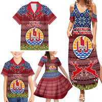 Personalised French Polynesia Christmas Family Matching Summer Maxi Dress and Hawaiian Shirt Coat of Arms and Map Beautiful Merry Xmas Snowflake LT03 - Polynesian Pride