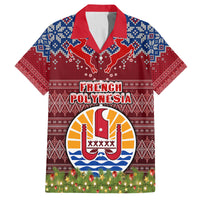 Personalised French Polynesia Christmas Family Matching Summer Maxi Dress and Hawaiian Shirt Coat of Arms and Map Beautiful Merry Xmas Snowflake LT03 Dad's Shirt - Short Sleeve Red - Polynesian Pride