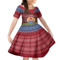 Personalised French Polynesia Christmas Family Matching Tank Maxi Dress and Hawaiian Shirt Coat of Arms and Map Beautiful Merry Xmas Snowflake LT03 Daughter's Dress Red - Polynesian Pride