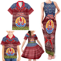 Personalised French Polynesia Christmas Family Matching Tank Maxi Dress and Hawaiian Shirt Coat of Arms and Map Beautiful Merry Xmas Snowflake LT03 - Polynesian Pride