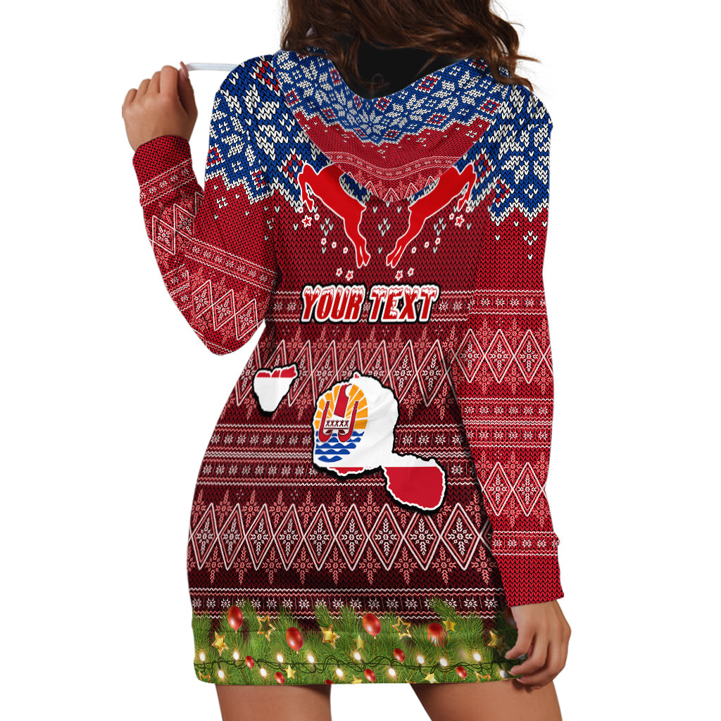 Personalised French Polynesia Christmas Hoodie Dress Coat of Arms and Map Beautiful Merry Xmas Snowflake LT03 - Polynesian Pride