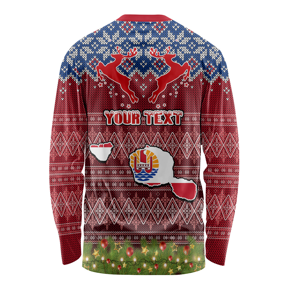 Personalised French Polynesia Christmas Long Sleeve Shirt Coat of Arms and Map Beautiful Merry Xmas Snowflake LT03 - Polynesian Pride