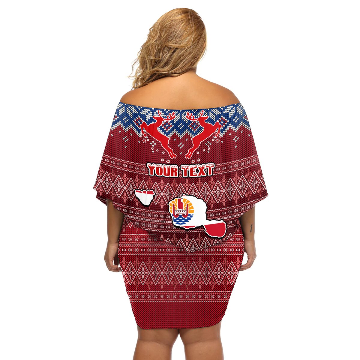Personalised French Polynesia Christmas Off Shoulder Short Dress Coat of Arms and Map Beautiful Merry Xmas Snowflake LT03 - Polynesian Pride