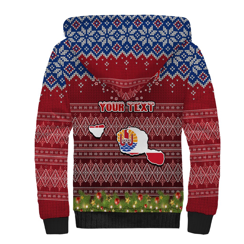 Personalised French Polynesia Christmas Sherpa Hoodie Coat of Arms and Map Beautiful Merry Xmas Snowflake LT03 - Polynesian Pride