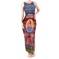 Personalised French Polynesia Christmas Tank Maxi Dress Coat of Arms and Map Beautiful Merry Xmas Snowflake LT03 Women Red - Polynesian Pride