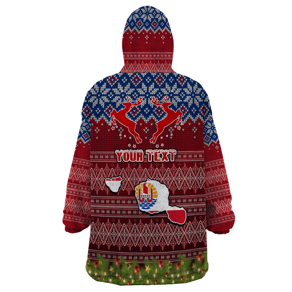 Personalised French Polynesia Christmas Wearable Blanket Hoodie Coat of Arms and Map Beautiful Merry Xmas Snowflake LT03 - Polynesian Pride