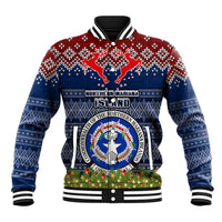 Personalised Northern Mariana Islands Christmas Baseball Jacket Coat of Arms and Map Beautiful Merry Xmas Snowflake LT03 Unisex Blue - Polynesian Pride