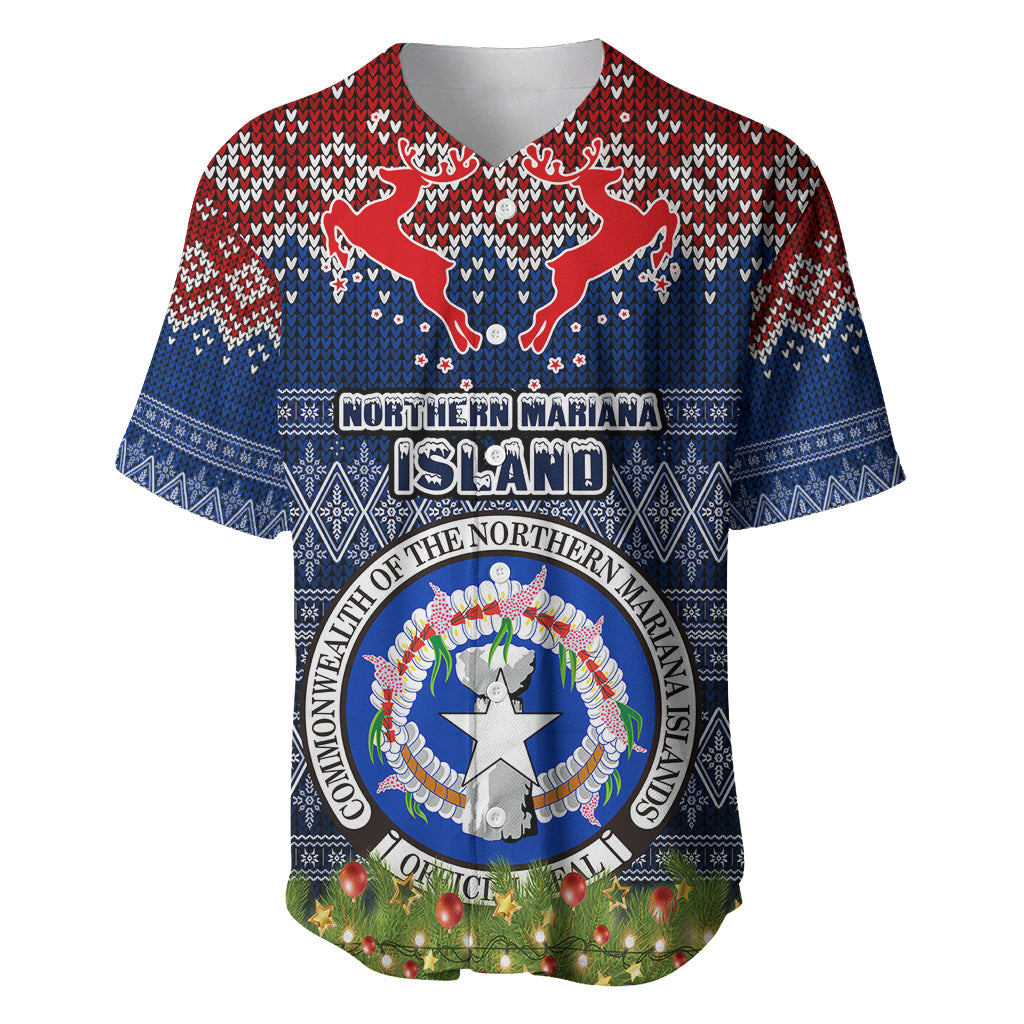 Personalised Northern Mariana Islands Christmas Baseball Jersey Coat of Arms and Map Beautiful Merry Xmas Snowflake LT03 Blue - Polynesian Pride
