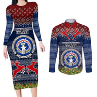 Personalised Northern Mariana Islands Christmas Couples Matching Long Sleeve Bodycon Dress and Long Sleeve Button Shirts Coat of Arms and Map Beautiful Merry Xmas Snowflake LT03 Blue - Polynesian Pride