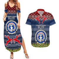 Personalised Northern Mariana Islands Christmas Couples Matching Summer Maxi Dress and Hawaiian Shirt Coat of Arms and Map Beautiful Merry Xmas Snowflake LT03 Blue - Polynesian Pride